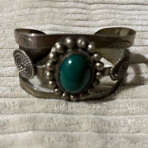 Taxco Sterling silver and green agate cuff